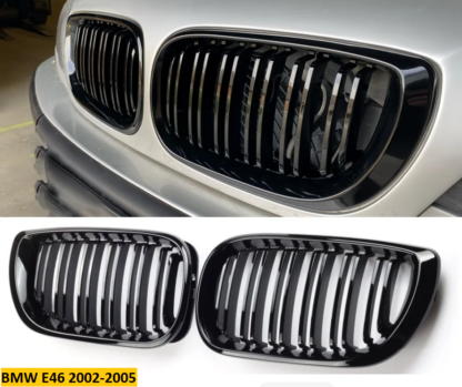 BMW E46 Hűtőrács Vese kétsoros rács fényes fekete 4 ajtós 2002-2005