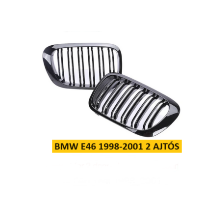 BMW E46 2 Ajtós hűtőrács Vese kétsoros rács fényes fekete 1998-2001
