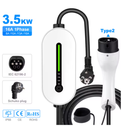 Elektromos autó töltő Type2 és Type1 IPENGEN EV hordozható töltő 16A, 1 fázis, 3,5 kW töltőállomás elektromos járművekhez - Image 2