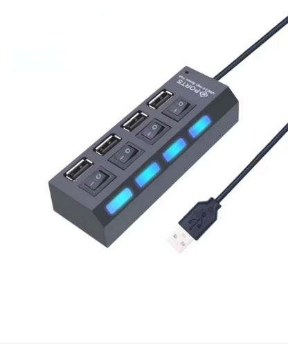 USB Hub Multi USB Splitter Tápadapter 4 portos Multiple Expander 2.0 kapcsolóval