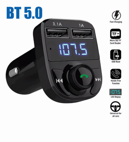 Bluetooth FM-transzmitter autóba – 2 USB töltőporttal, kijelzővel, kihangosítóval és zenelejátszással (12–24V) - Image 2