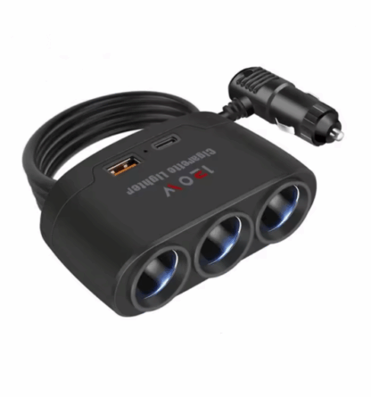 120W Autós Szivargyújtó Elosztó és USB Töltő – 3 aljzat + 2 USB port