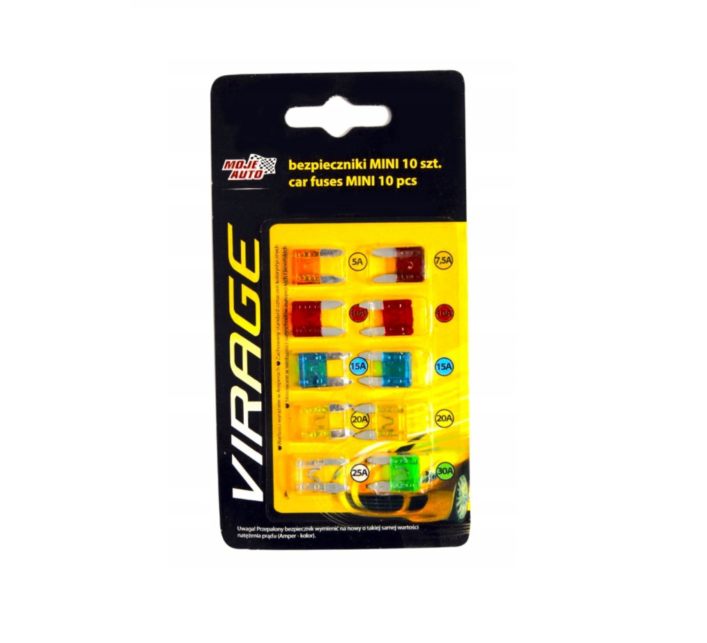 Autó Biztosítékkészlet 10db – VIRAGE Mini 12/24V, Színjelölt – 94-016