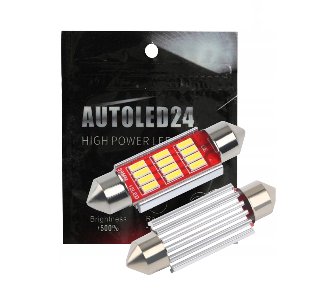 LED izzó C5W/C10W CANBUS 12 SMD 4014, 39 mm – fehér, 12V (2 db)