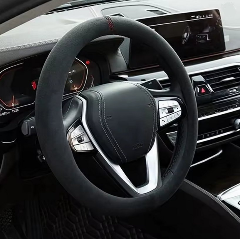 Prémium bőr és velúr kormányhuzat 37–38 cm – csúszásmentes, légáteresztő kormányvédő autókhoz - Image 2