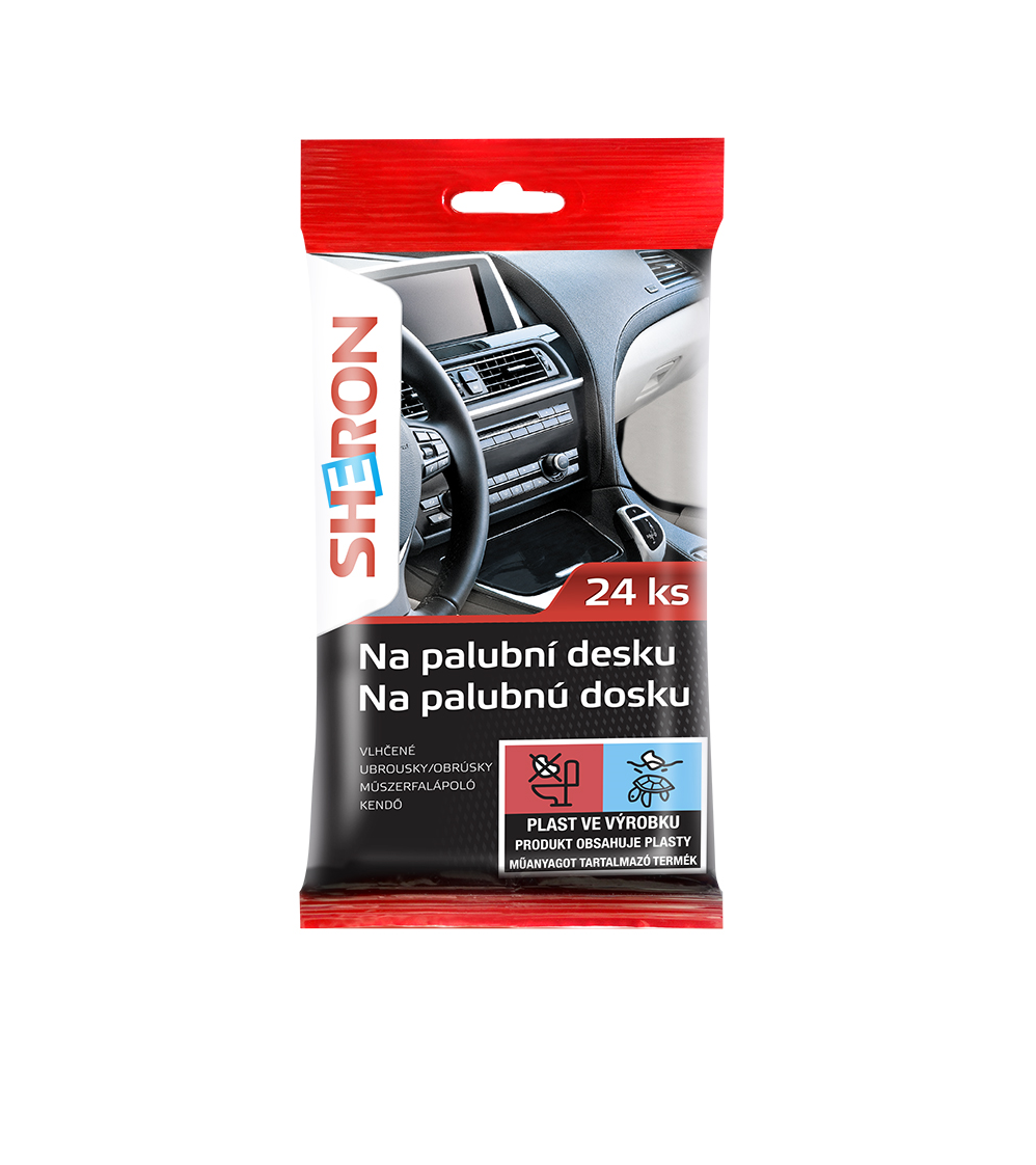 Műszerfal tisztító nedves törlőkendő – 24 db, autó belső műanyag felületekhez