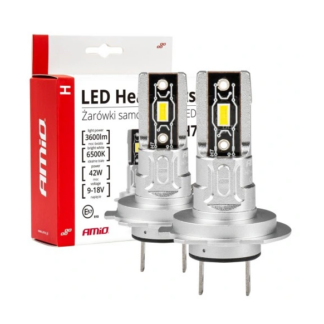 AMiO H7 LED Izzó Szett – H-MINI 12–24V, 6500K CSP, 2225 lm, Canbus, E9 R10 – Erős Fény, Plug&Play