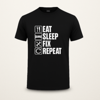 Autós Póló Eat Sleep Fix Repeat Pamut, Kényelmes Autós Felső (M–XXL)