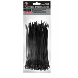 Kábelkötegelő – 2.5 × 160 mm, Fekete, 100 db (PA66 Poliamid, UL Minősítés)