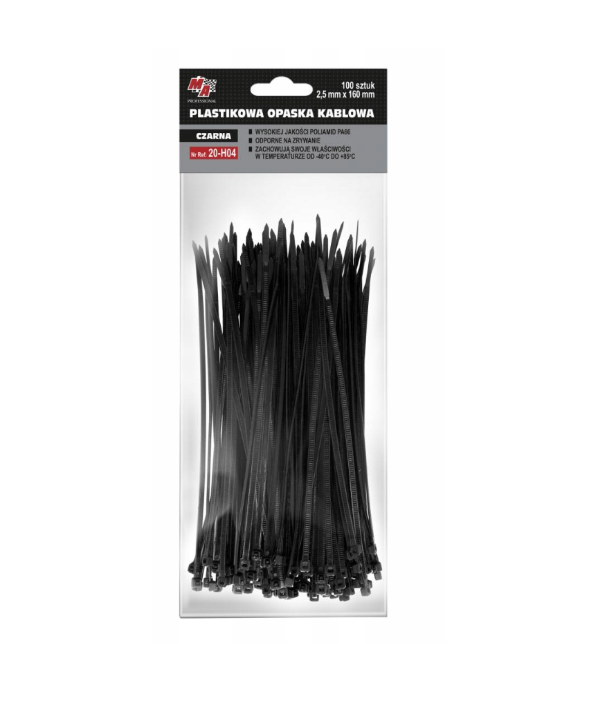 Kábelkötegelő – 2.5 × 160 mm, Fekete, 100 db (PA66 Poliamid, UL Minősítés)