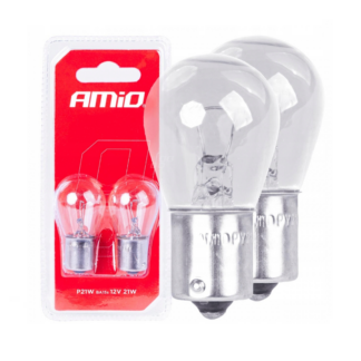 Halogén Izzó P21W BA15s 12V – AMiO 03351 | 21W, ECE E4 Jóváhagyás, 2 db Bliszter