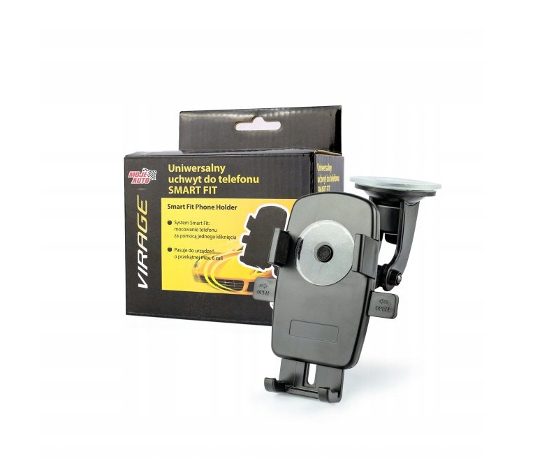 Autós Telefontartó SMART FIT – Műszerfalra és Szélvédőre, Egykattintásos Rögzítéssel (Moje Auto Virage, max. 6”)
