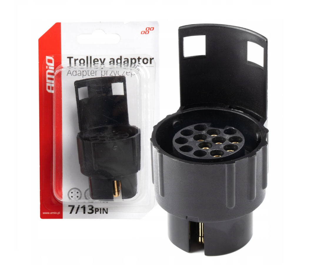 7/13 Tűs Pótkocsi Adapter – AMiO 03211 | 7 PIN Aljzatról 13 PIN Utánfutóra, 12V