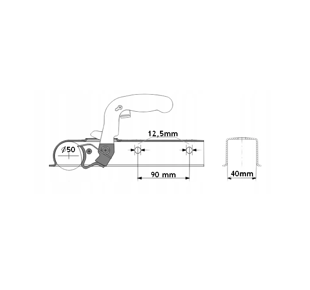 Golyóscsap Utánfutóhoz Winterhoff típusú – 800 kg DMC, 40 mm Négyszög Vonórúdhoz, Kopásjelzővel + Dugótartóval - Image 3