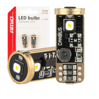 AMiO T10 / W5W LED Izzó CANBUS – 3× SMD 3838, Fehér 5500K, 12–24V, 2 db