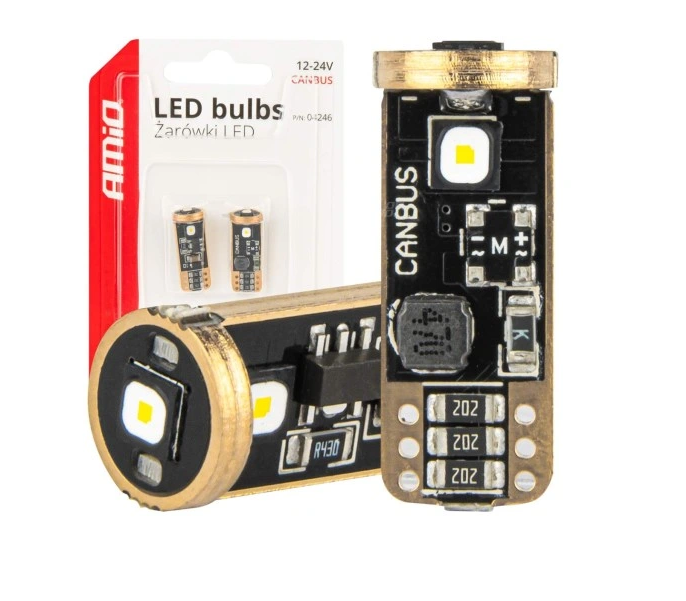 AMiO T10 / W5W LED Izzó CANBUS – 3× SMD 3838, Fehér 5500K, 12–24V, 2 db